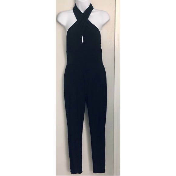 Black Cross Neck Corset Top Jumpsuit - Picture 2 of 4